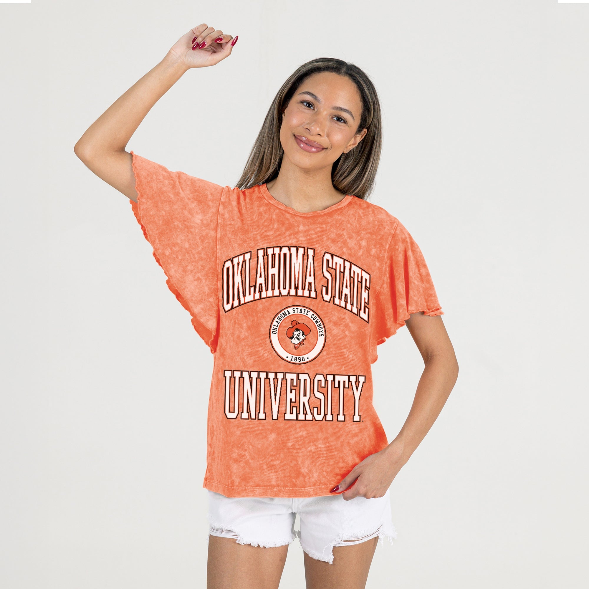 OKLAHOMA STATE COWBOYS VICTORY MODE FLUTTER SLEEVE TEE IN ORANGE