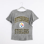 PITTSBURGH STEELERS VICTORY MODE FLUTTER SLEEVE TEE IN GREY