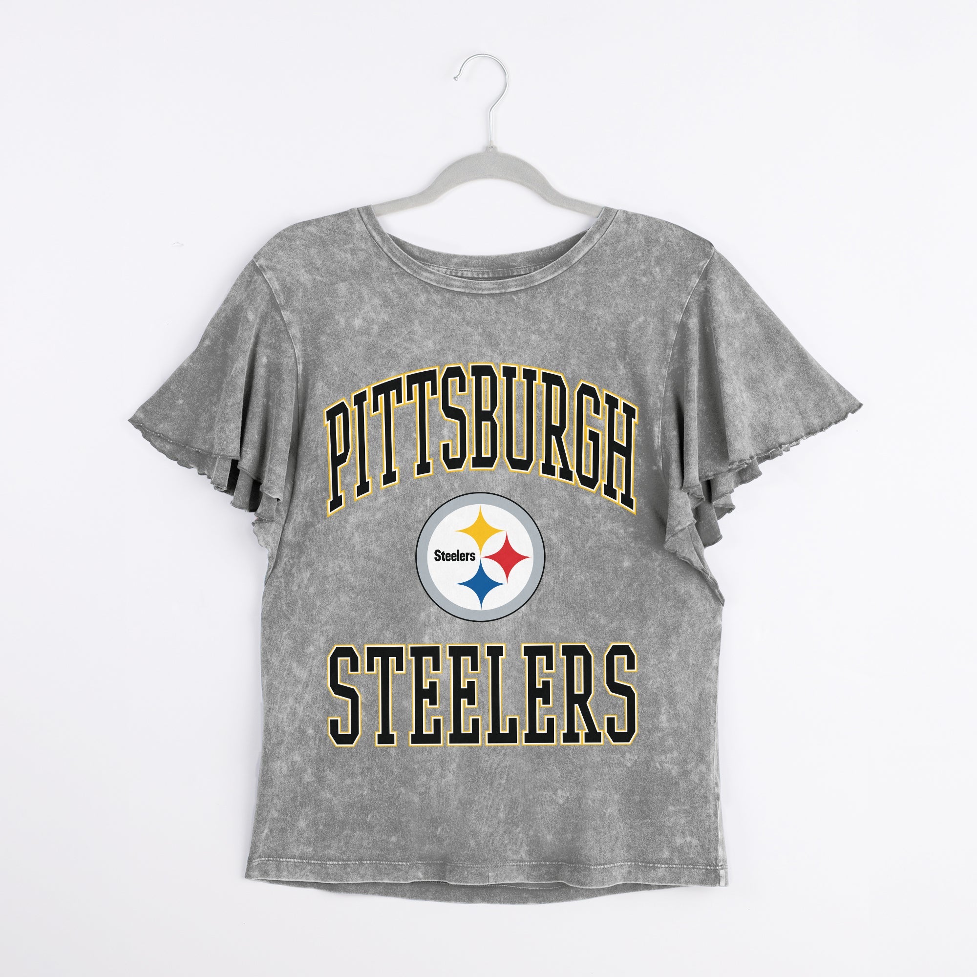 PITTSBURGH STEELERS VICTORY MODE FLUTTER SLEEVE TEE IN GREY