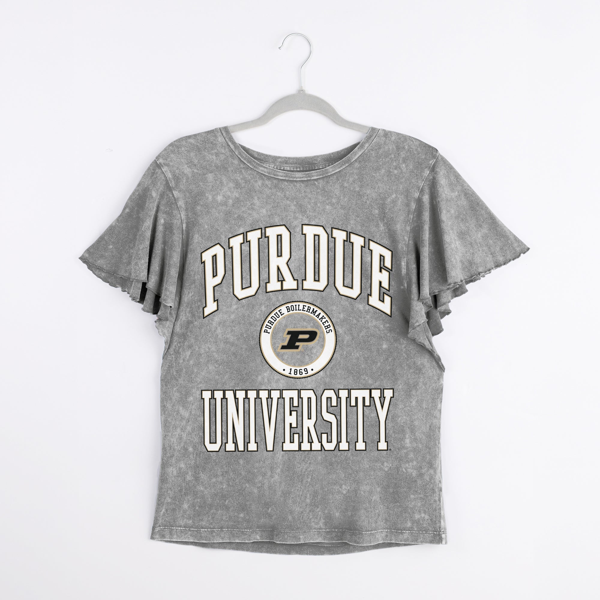 PURDUE BOILERMAKERS VICTORY MODE FLUTTER SLEEVE TEE IN GREY