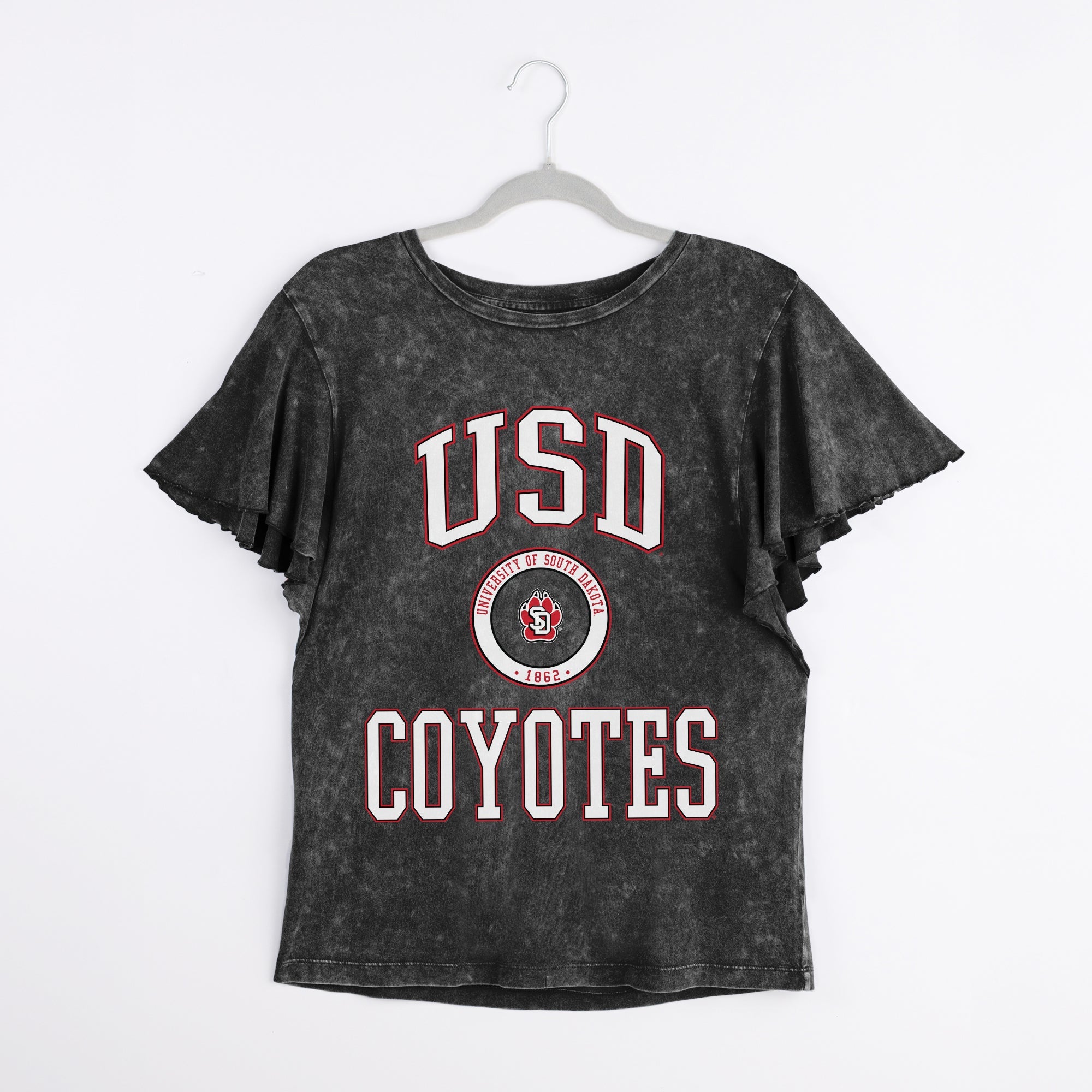 SOUTH DAKOTA COYOTES VICTORY MODE FLUTTER SLEEVE TEE IN BLACK