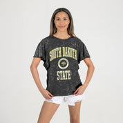 SOUTH DAKOTA STATE JACKRABBITS VICTORY MODE FLUTTER SLEEVE TEE IN BLACK