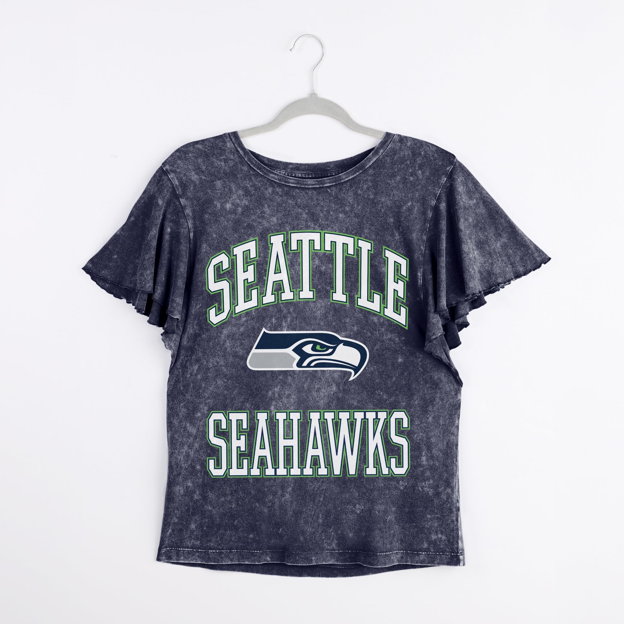 SEATTLE SEAHAWKS VICTORY MODE FLUTTER SLEEVE TEE IN NAVY