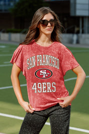 SAN FRANCISCO 49ERS VICTORY MODE FLUTTER SLEEVE TEE IN RED