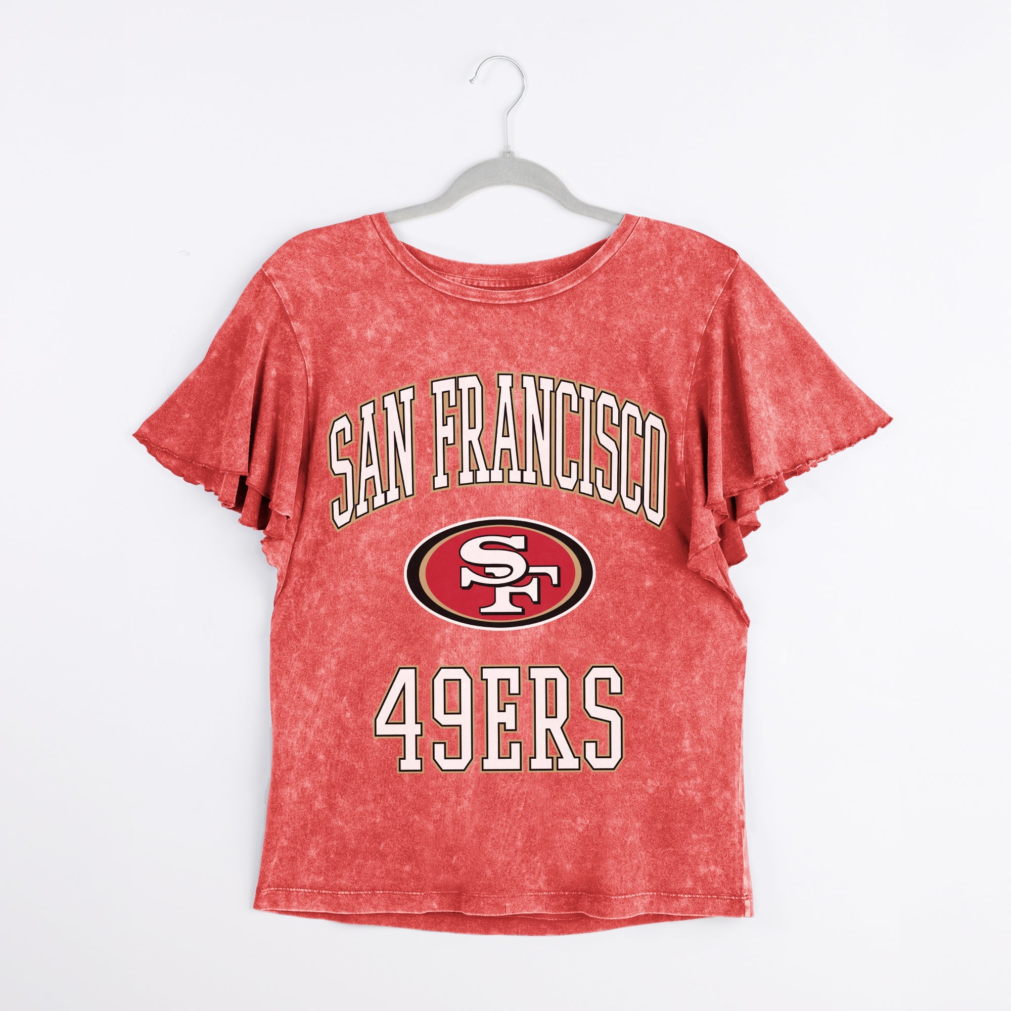SAN FRANCISCO 49ERS VICTORY MODE FLUTTER SLEEVE TEE IN RED