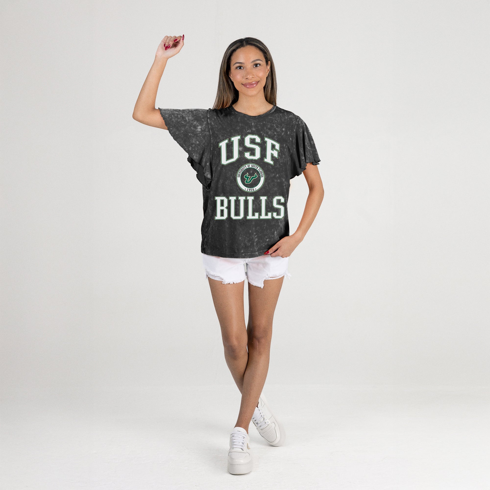 SOUTH FLORIDA BULLS VICTORY MODE FLUTTER SLEEVE TEE IN BLACK