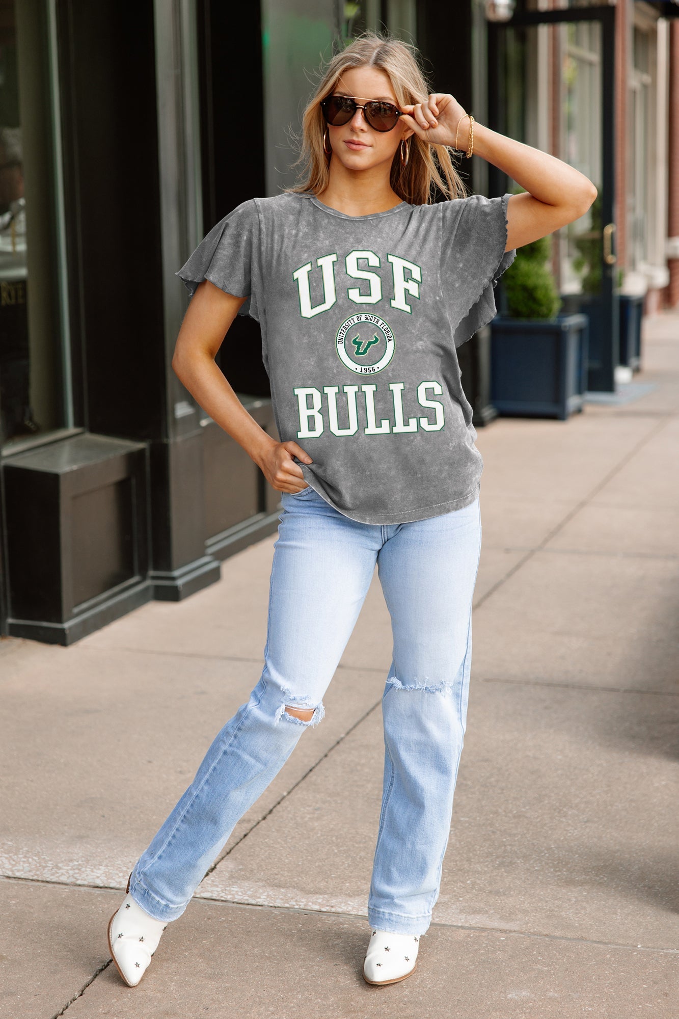 SOUTH FLORIDA BULLS VICTORY MODE FLUTTER SLEEVE TEE IN GREY