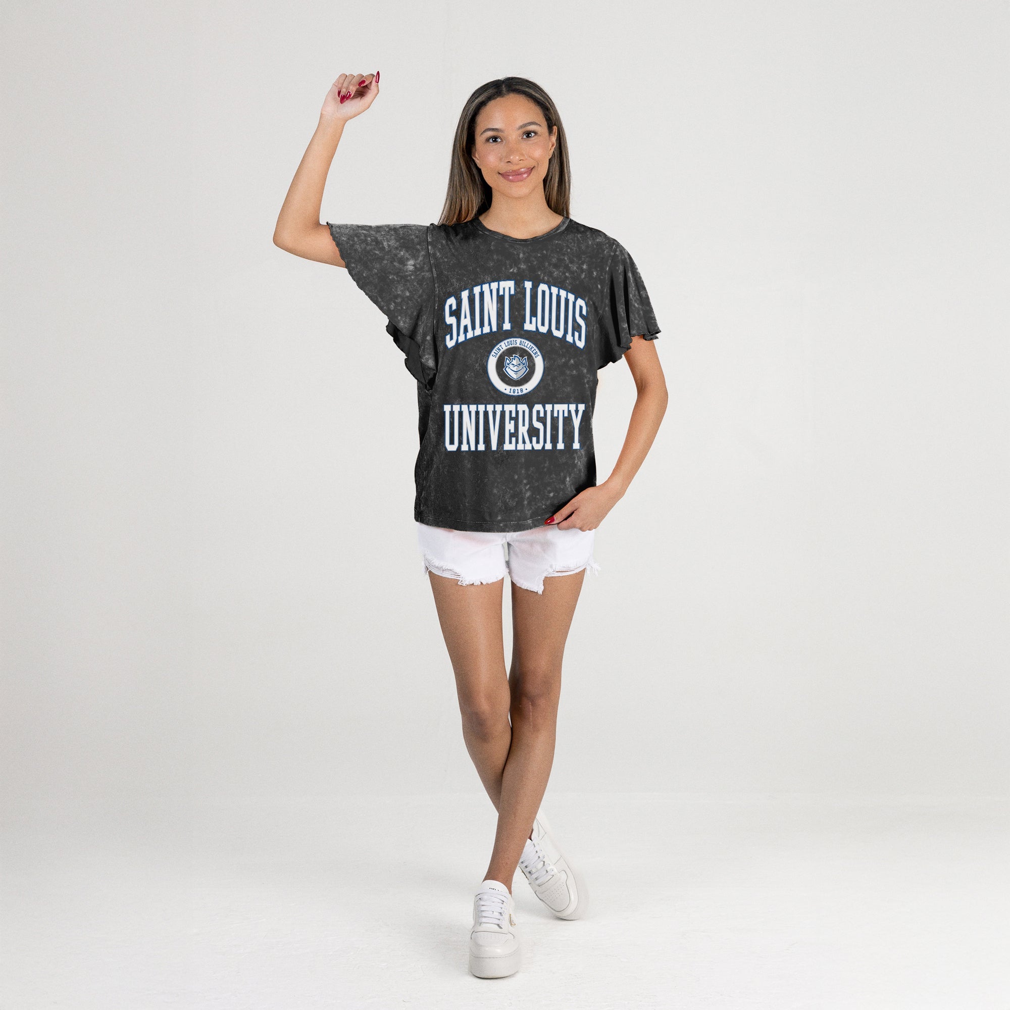SAINT LOUIS BILLIKENS VICTORY MODE FLUTTER SLEEVE TEE IN BLACK