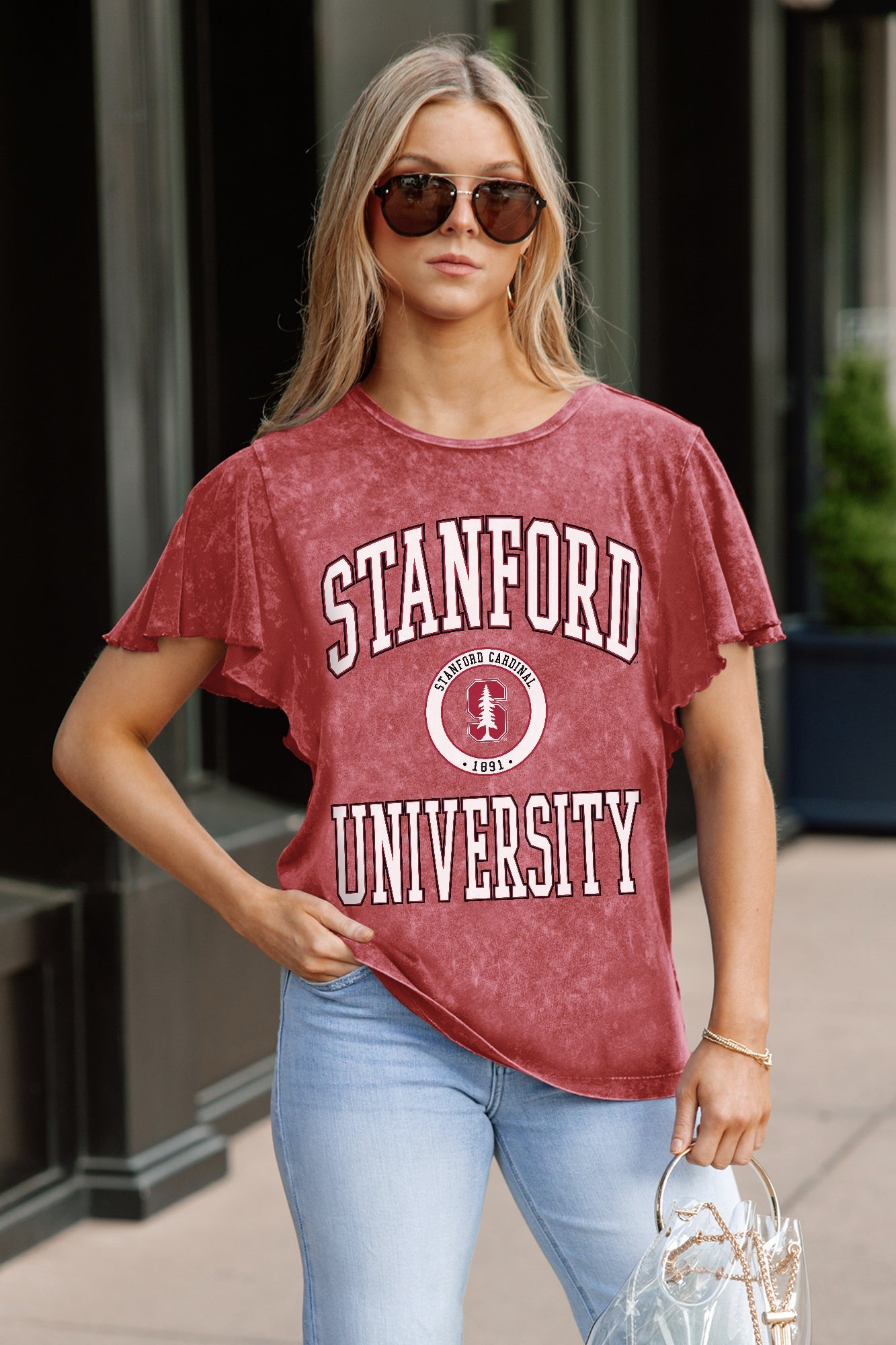 STANFORD CARDINAL VICTORY MODE FLUTTER SLEEVE TEE IN CRIMSON