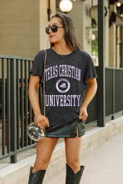 TCU HORNED FROGS VICTORY MODE FLUTTER SLEEVE TEE IN BLACK