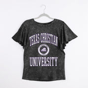 TCU HORNED FROGS VICTORY MODE FLUTTER SLEEVE TEE IN BLACK
