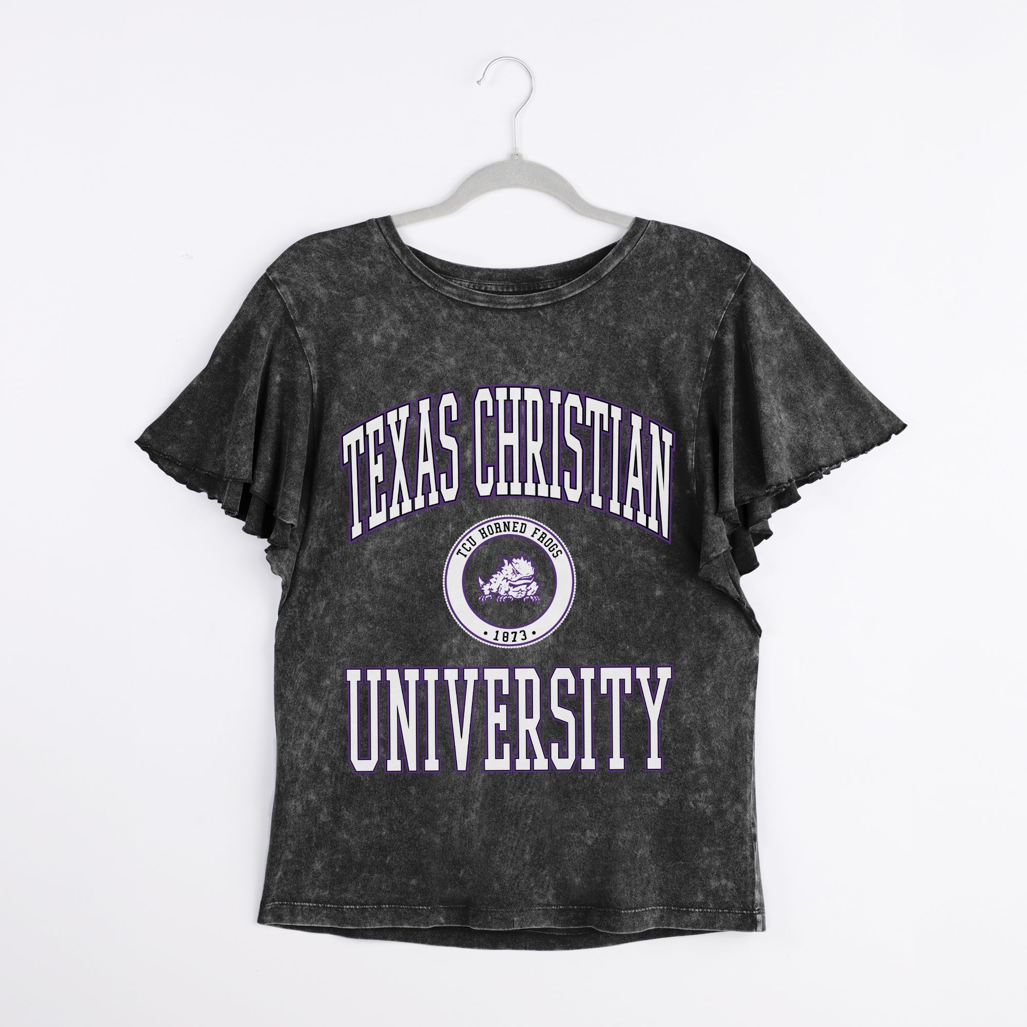 TCU HORNED FROGS VICTORY MODE FLUTTER SLEEVE TEE IN BLACK