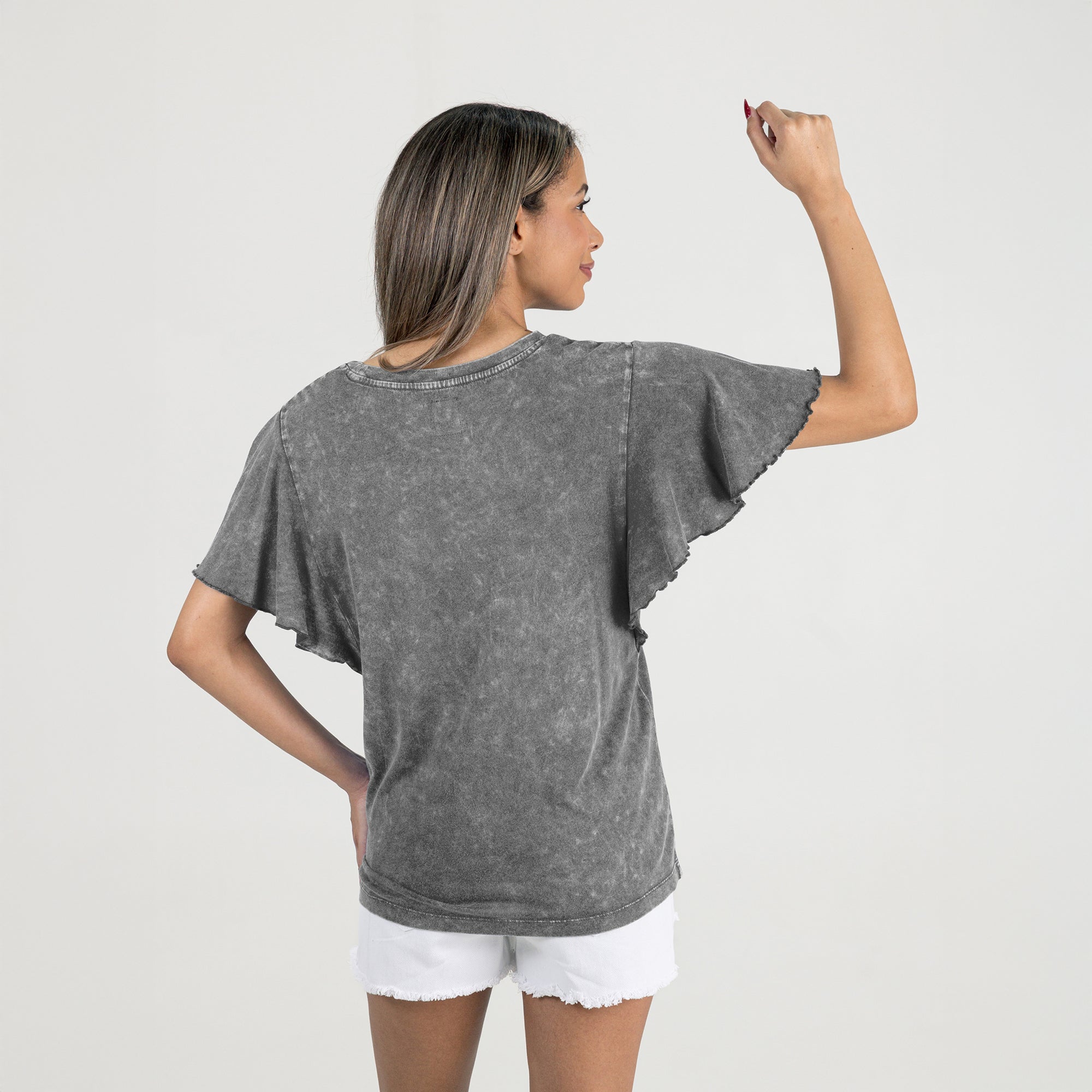 TCU HORNED FROGS VICTORY MODE FLUTTER SLEEVE TEE IN GREY