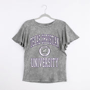 TCU HORNED FROGS VICTORY MODE FLUTTER SLEEVE TEE IN GREY