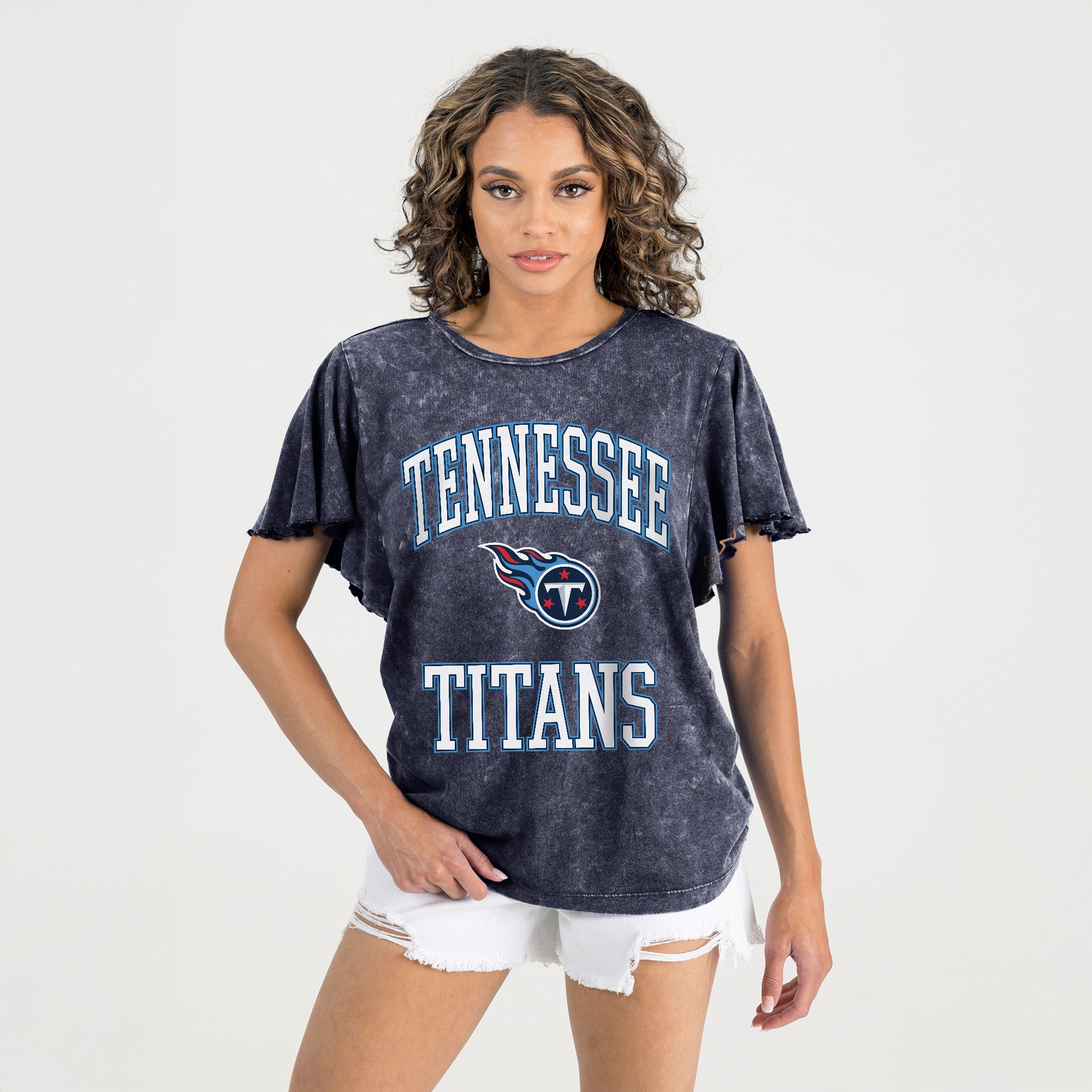 TENNESSEE TITANS VICTORY MODE FLUTTER SLEEVE TEE IN NAVY