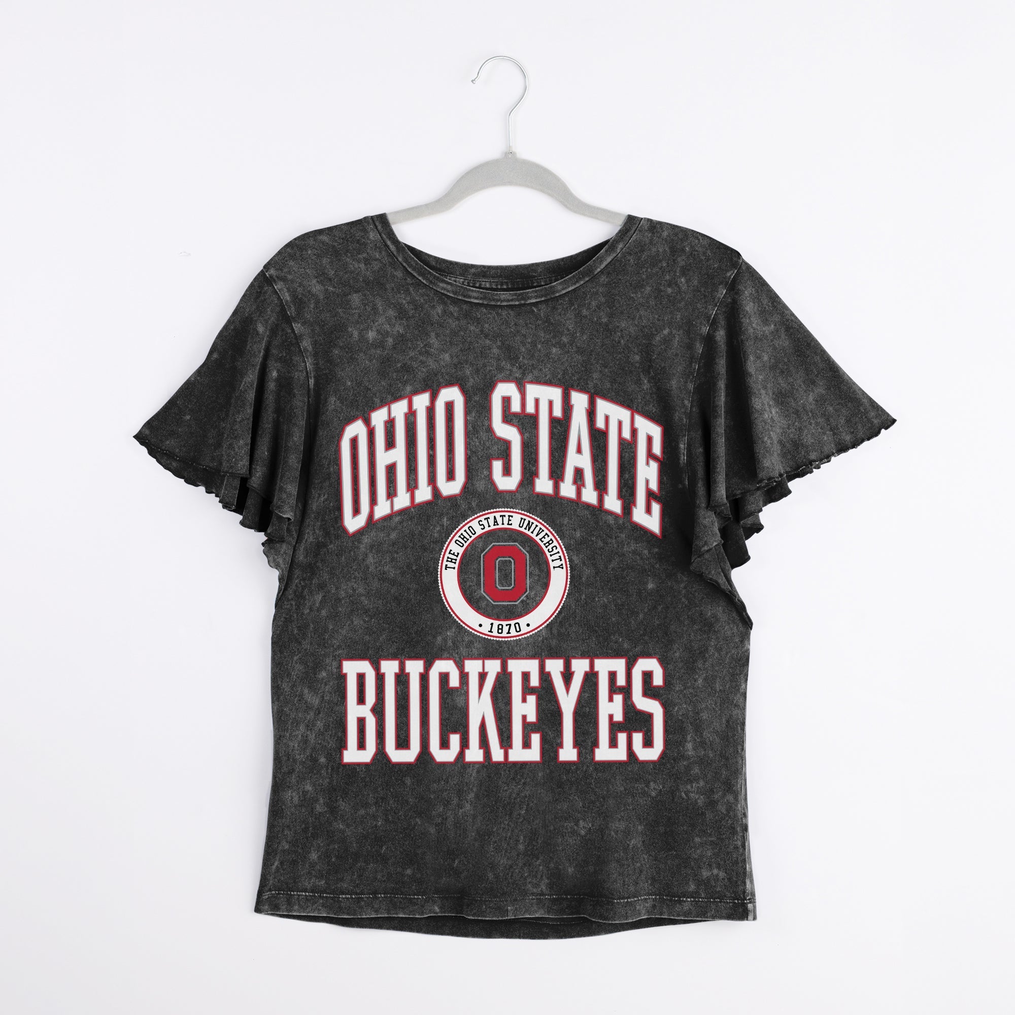 OHIO STATE BUCKEYES VICTORY MODE FLUTTER SLEEVE TEE IN BLACK