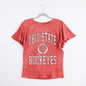 OHIO STATE BUCKEYES VICTORY MODE FLUTTER SLEEVE TEE IN RED