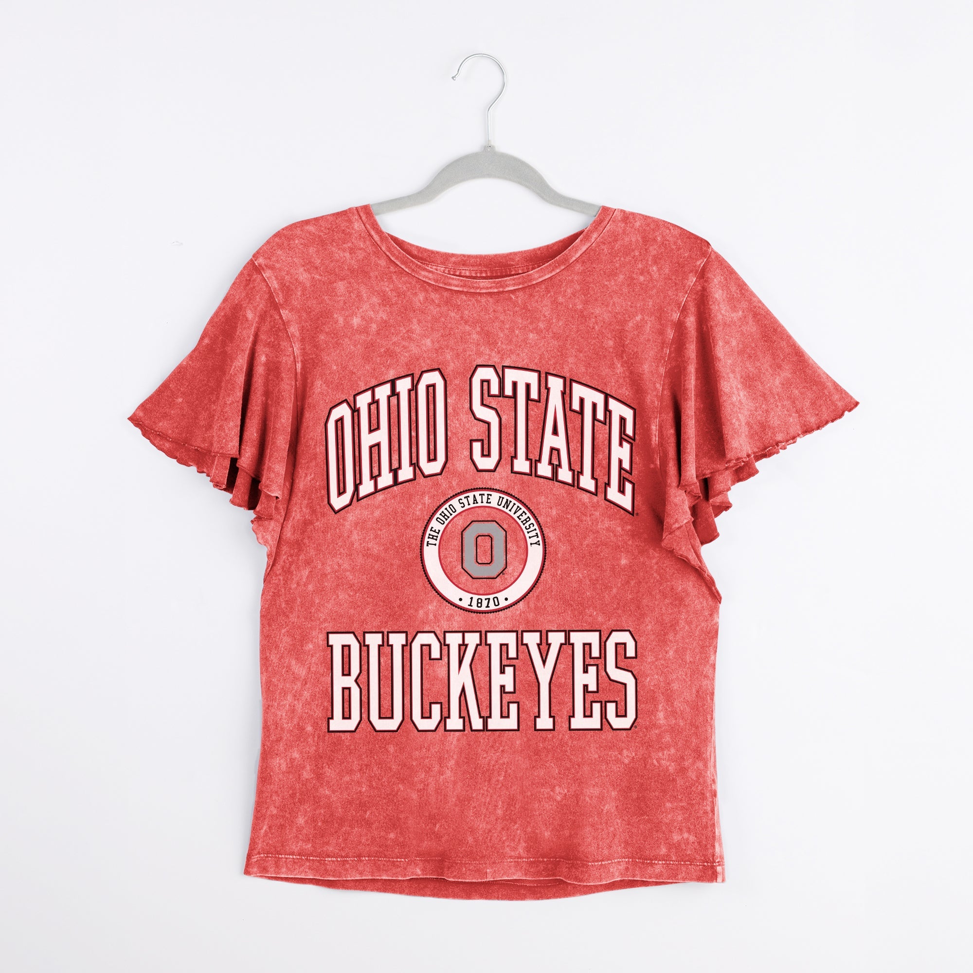 OHIO STATE BUCKEYES VICTORY MODE FLUTTER SLEEVE TEE IN RED