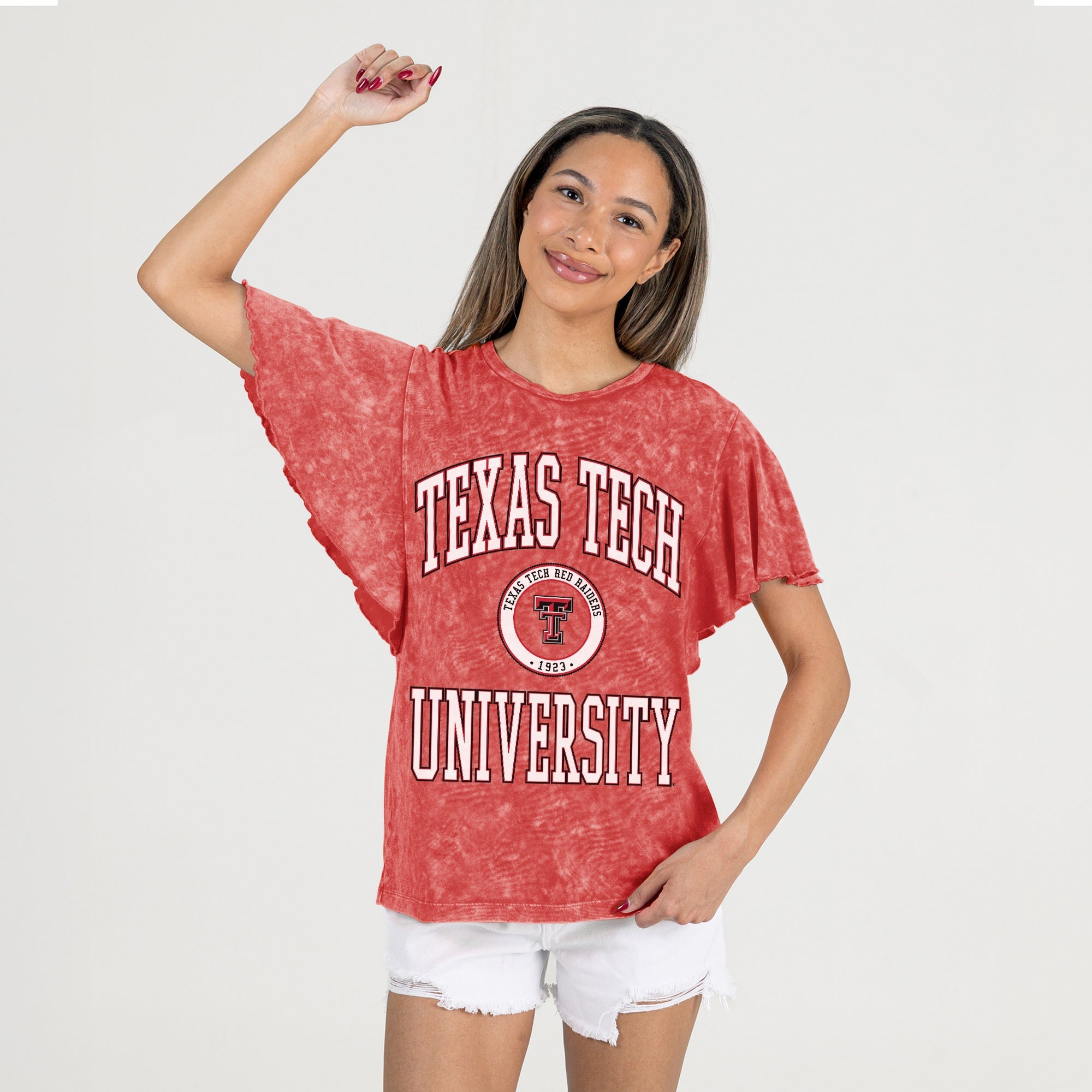 TEXAS TECH RED RAIDERS VICTORY MODE FLUTTER SLEEVE TEE IN RED