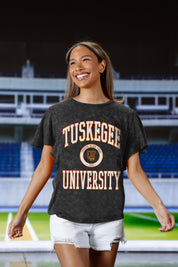 TUSKEGEE GOLDEN TIGERS VICTORY MODE FLUTTER SLEEVE TEE IN BLACK