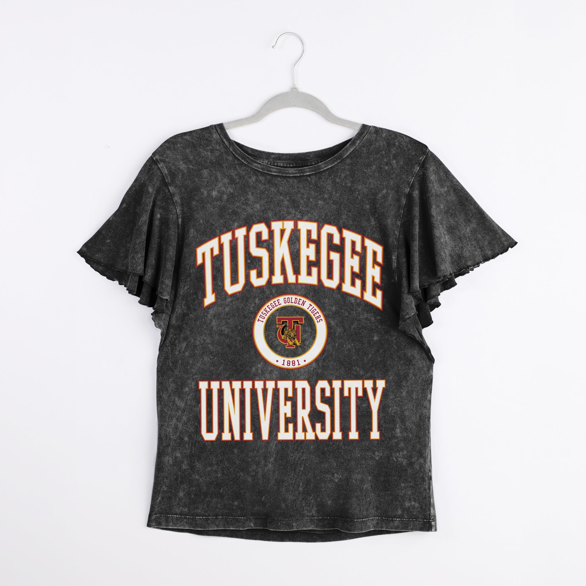 TUSKEGEE GOLDEN TIGERS VICTORY MODE FLUTTER SLEEVE TEE IN BLACK