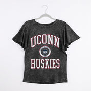 UCONN HUSKIES VICTORY MODE FLUTTER SLEEVE TEE IN BLACK