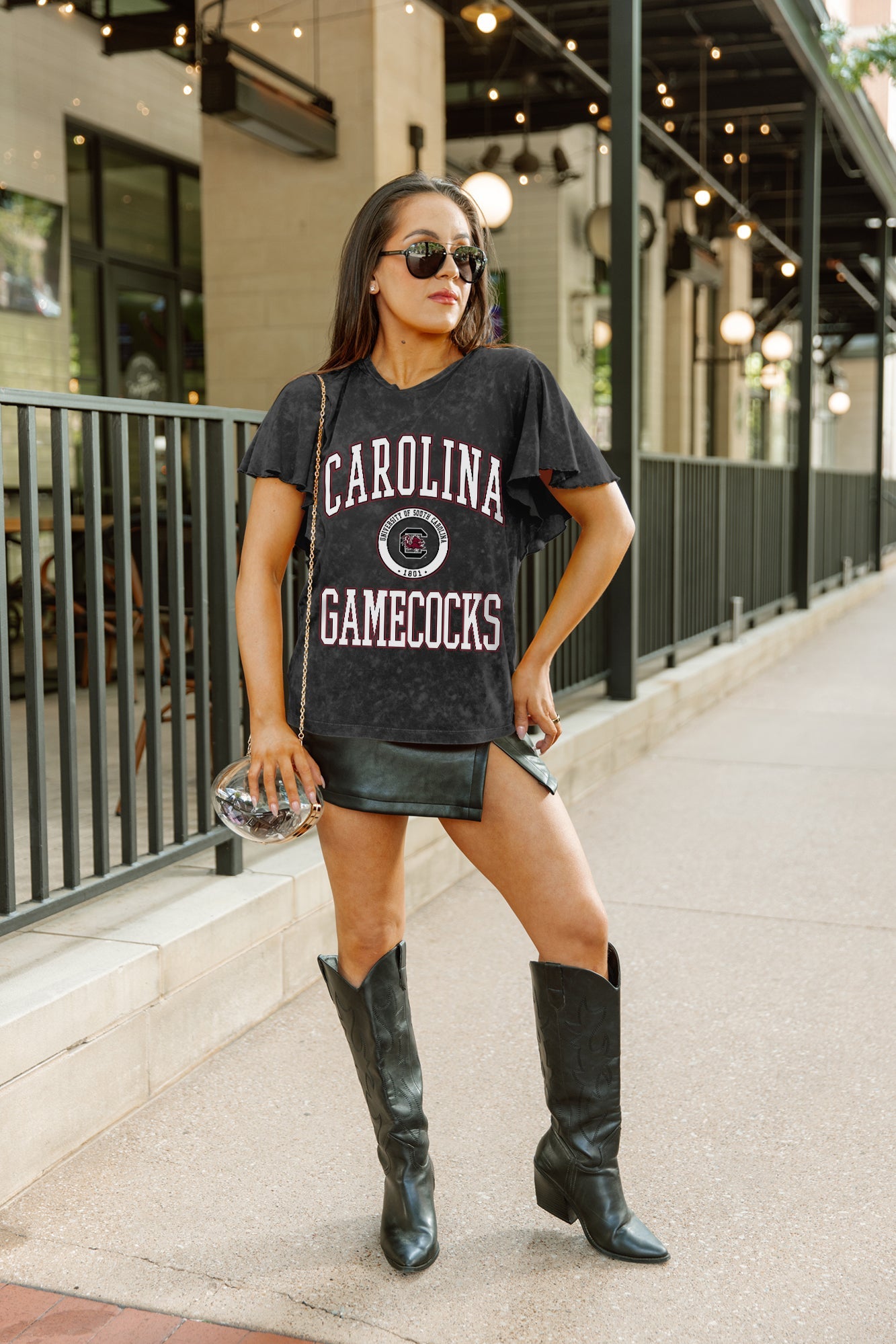 SOUTH CAROLINA GAMECOCKS VICTORY MODE FLUTTER SLEEVE TEE IN BLACK