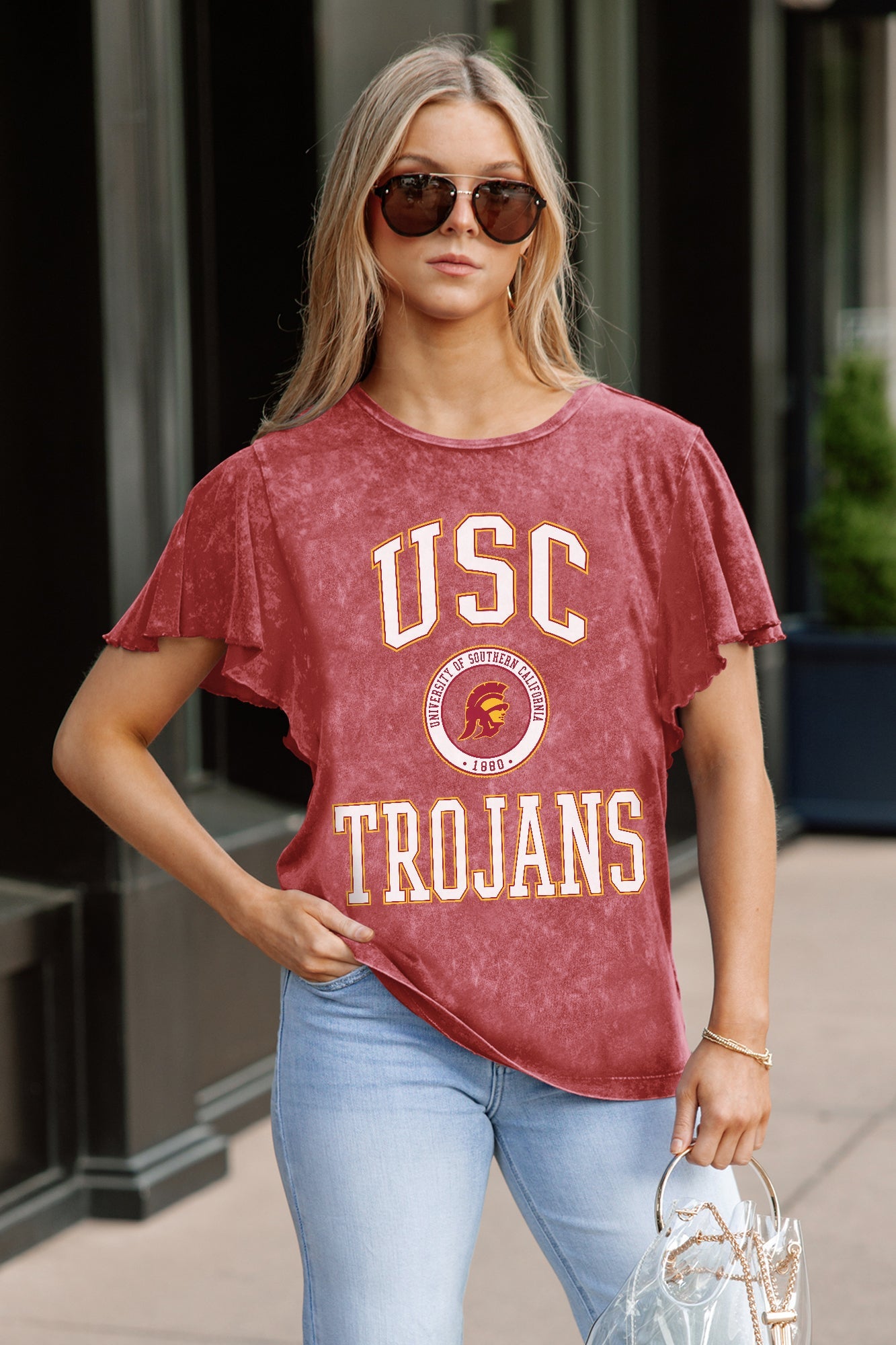 USC TROJANS VICTORY MODE FLUTTER SLEEVE TEE IN CRIMSON