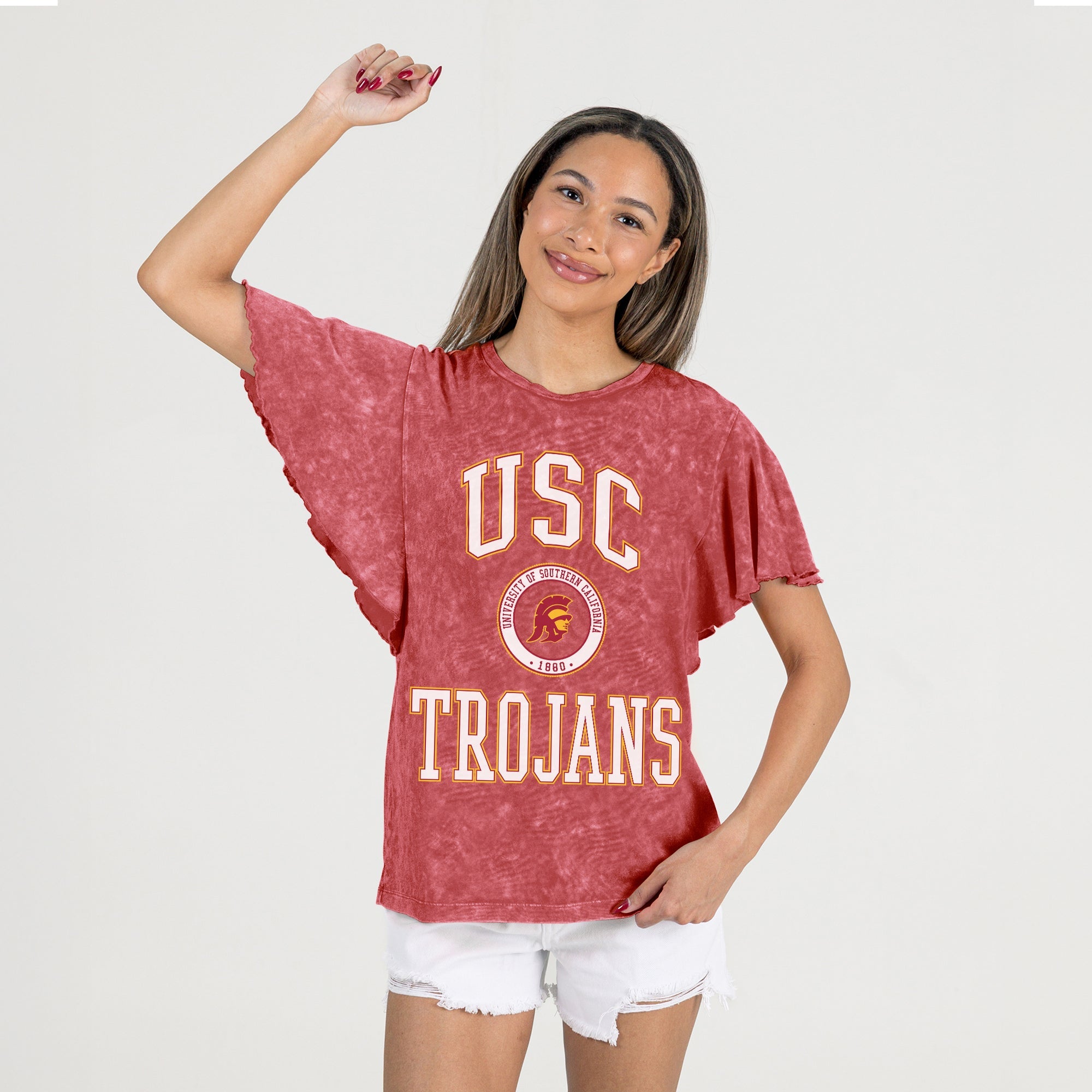 USC TROJANS VICTORY MODE FLUTTER SLEEVE TEE IN CRIMSON