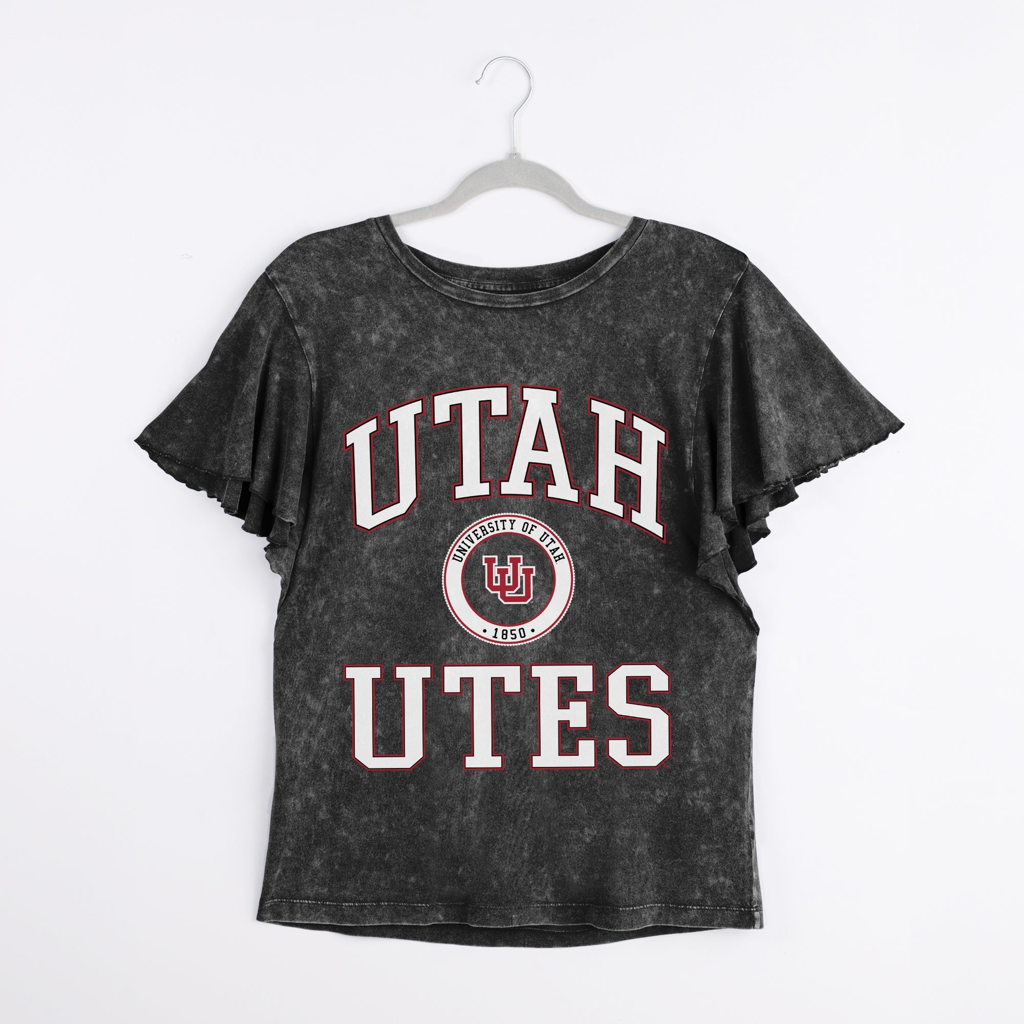UTAH UTES VICTORY MODE FLUTTER SLEEVE TEE IN BLACK