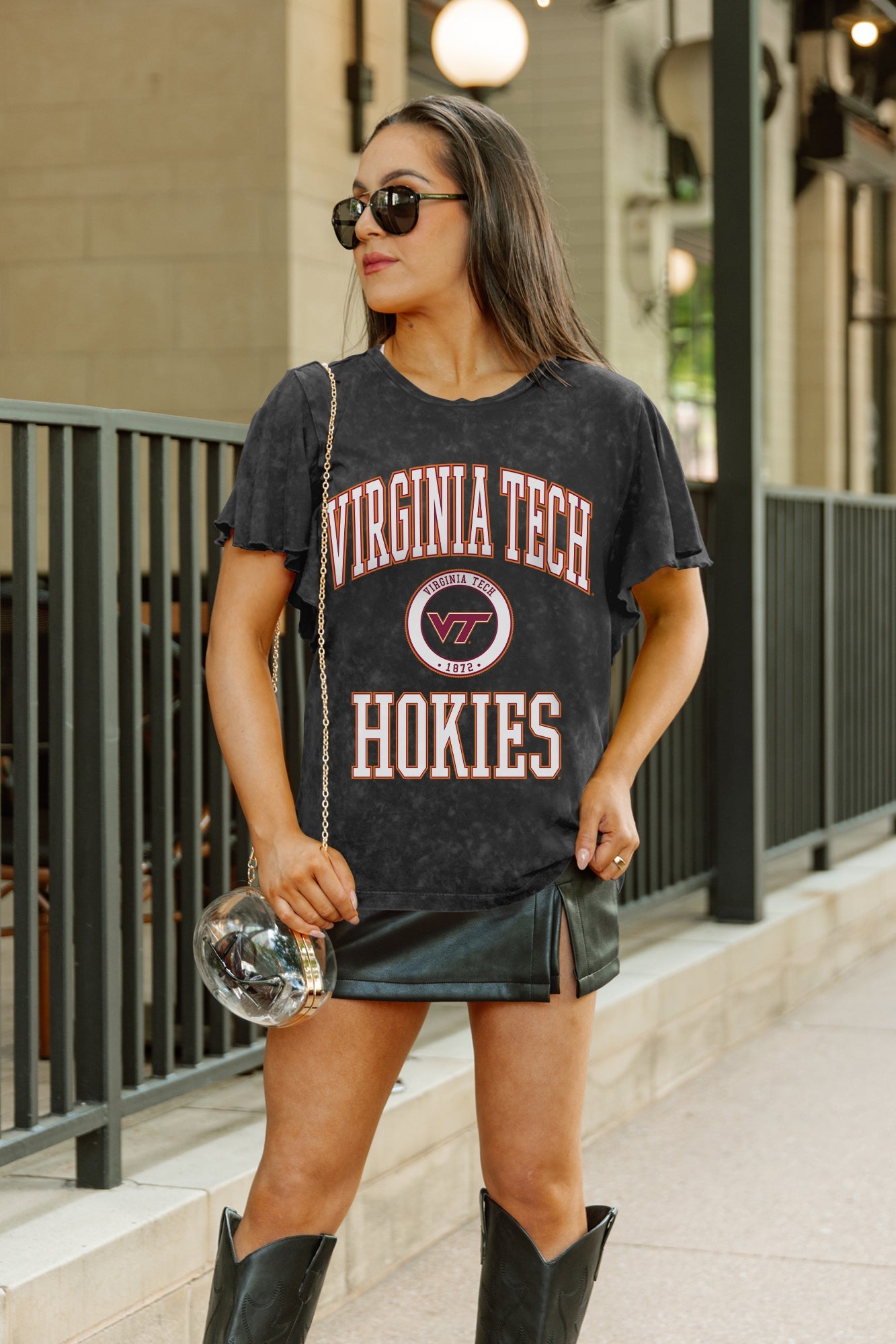 VIRGINIA TECH HOKIES VICTORY MODE FLUTTER SLEEVE TEE IN BLACK
