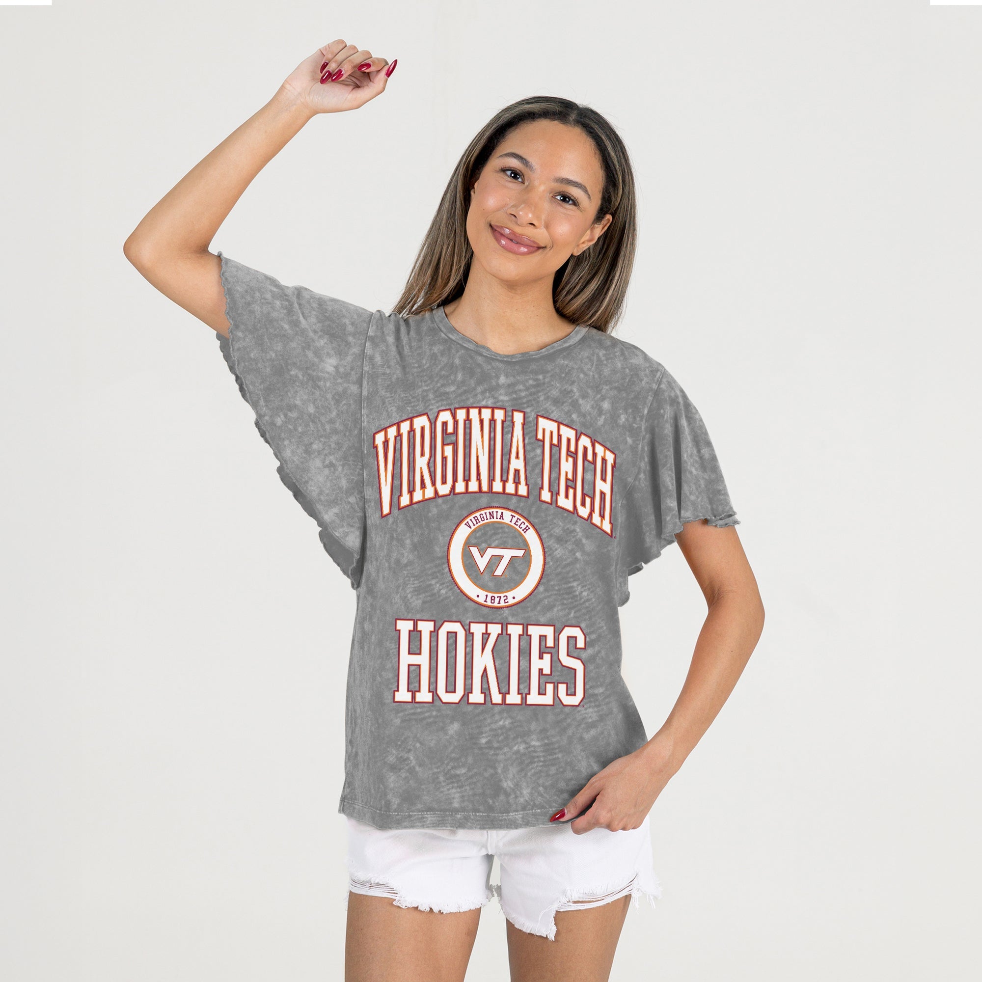 VIRGINIA TECH HOKIES VICTORY MODE FLUTTER SLEEVE TEE IN GREY