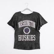 WASHINGTON HUSKIES VICTORY MODE FLUTTER SLEEVE TEE IN BLACK