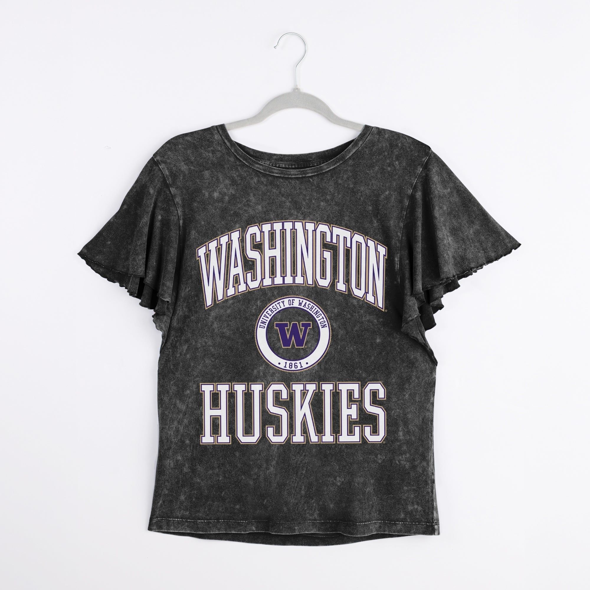 WASHINGTON HUSKIES VICTORY MODE FLUTTER SLEEVE TEE IN BLACK