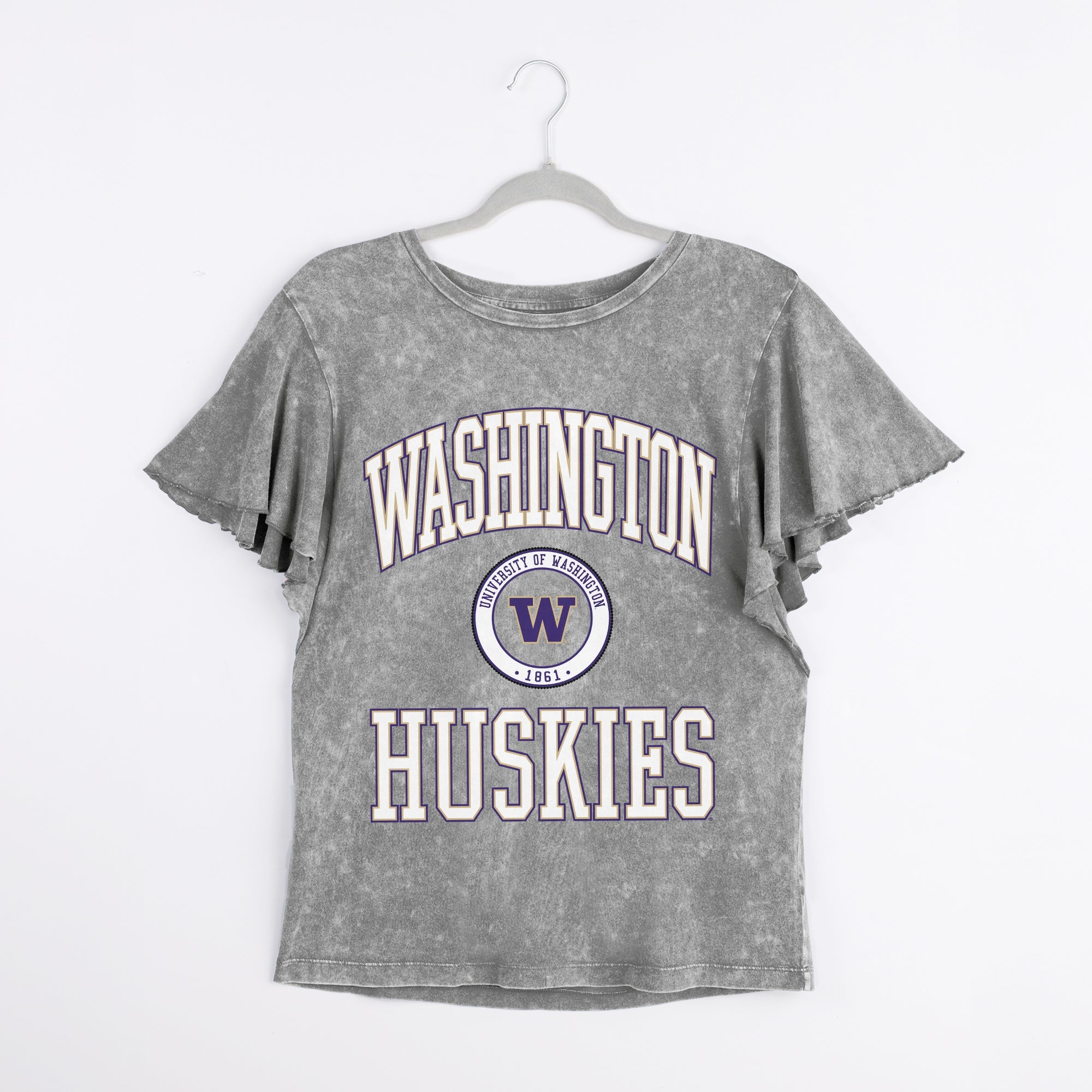WASHINGTON HUSKIES VICTORY MODE FLUTTER SLEEVE TEE IN GREY