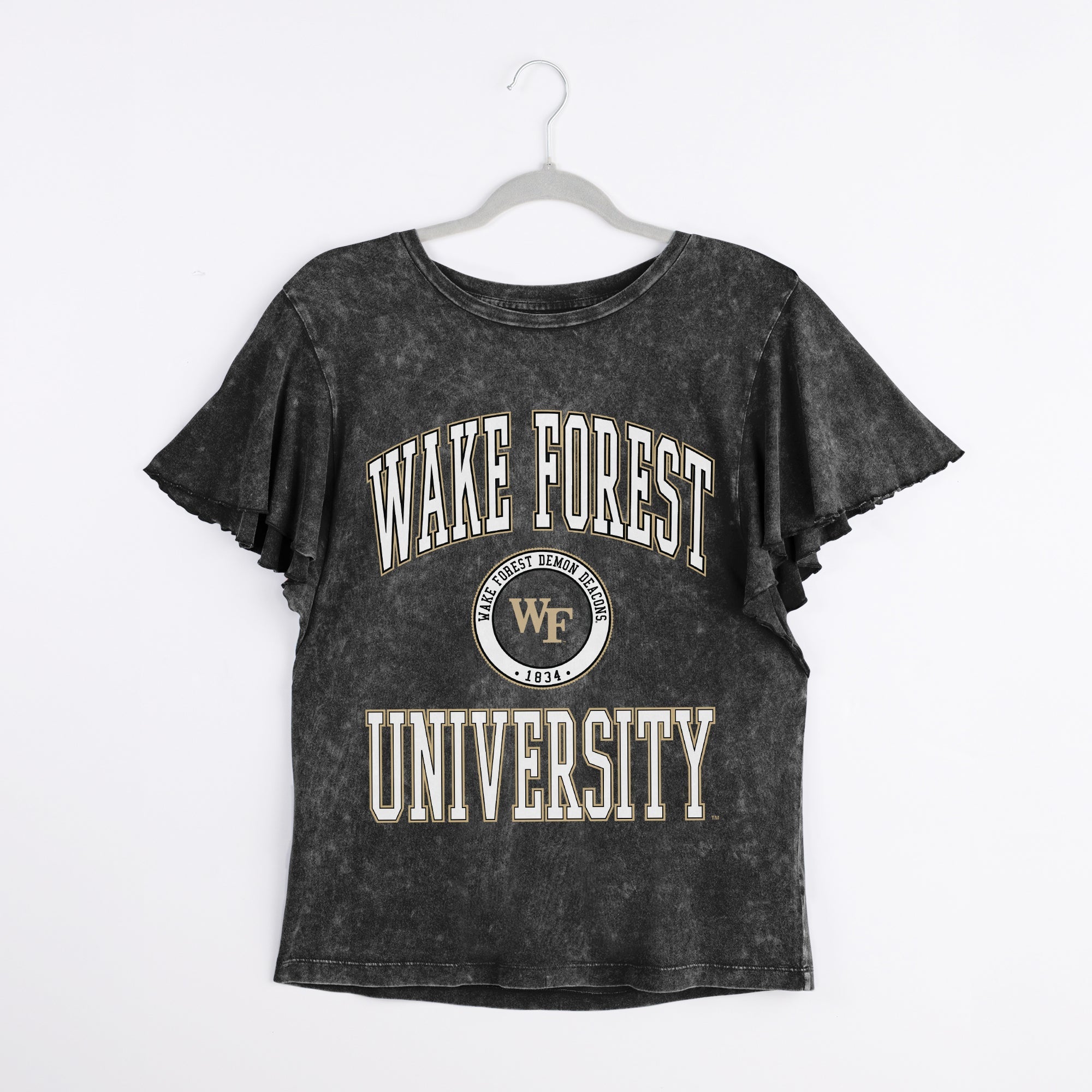 WAKE FOREST DEMON DEACONS VICTORY MODE FLUTTER SLEEVE TEE IN BLACK
