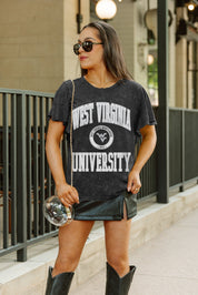 WEST VIRGINIA MOUNTAINEERS VICTORY MODE FLUTTER SLEEVE TEE IN BLACK