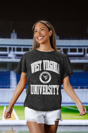 WEST VIRGINIA MOUNTAINEERS VICTORY MODE FLUTTER SLEEVE TEE IN BLACK