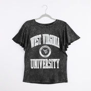 WEST VIRGINIA MOUNTAINEERS VICTORY MODE FLUTTER SLEEVE TEE IN BLACK