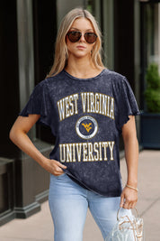 WEST VIRGINIA MOUNTAINEERS VICTORY MODE FLUTTER SLEEVE TEE IN NAVY