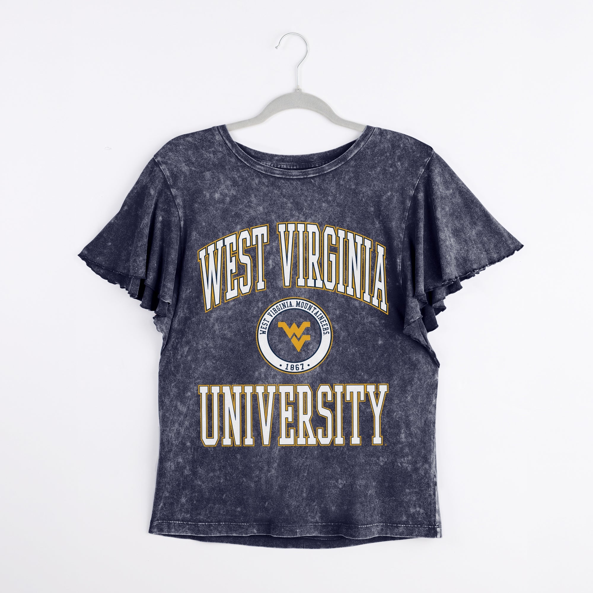 WEST VIRGINIA MOUNTAINEERS VICTORY MODE FLUTTER SLEEVE TEE IN NAVY