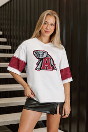 ALABAMA CRIMSON TIDE DOMINANCE RHINESTONE STRIPE VARSITY TEE