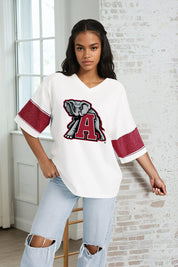 ALABAMA CRIMSON TIDE DOMINANCE RHINESTONE STRIPE VARSITY TEE