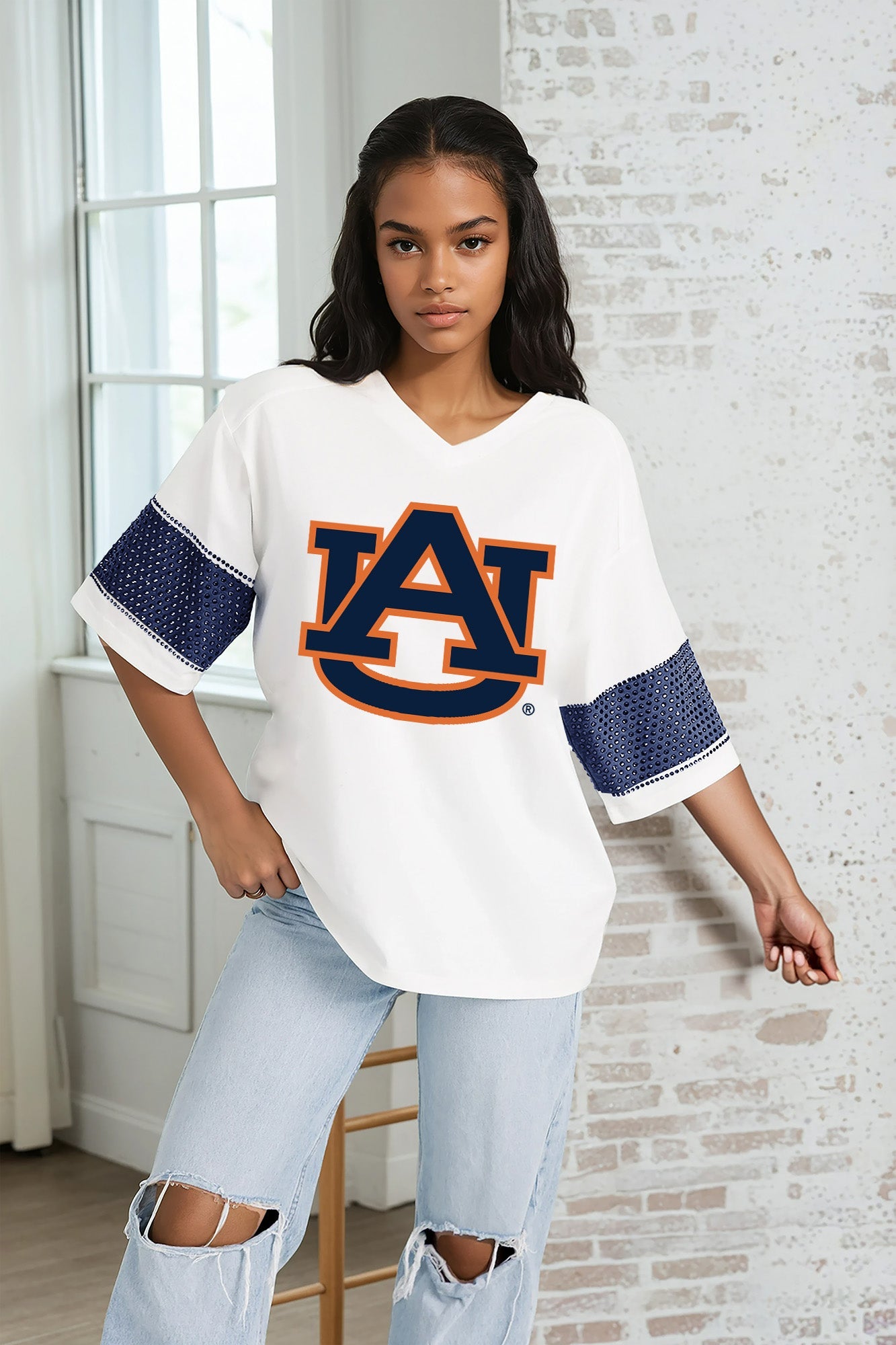 AUBURN TIGERS DOMINANCE RHINESTONE STRIPE VARSITY TEE