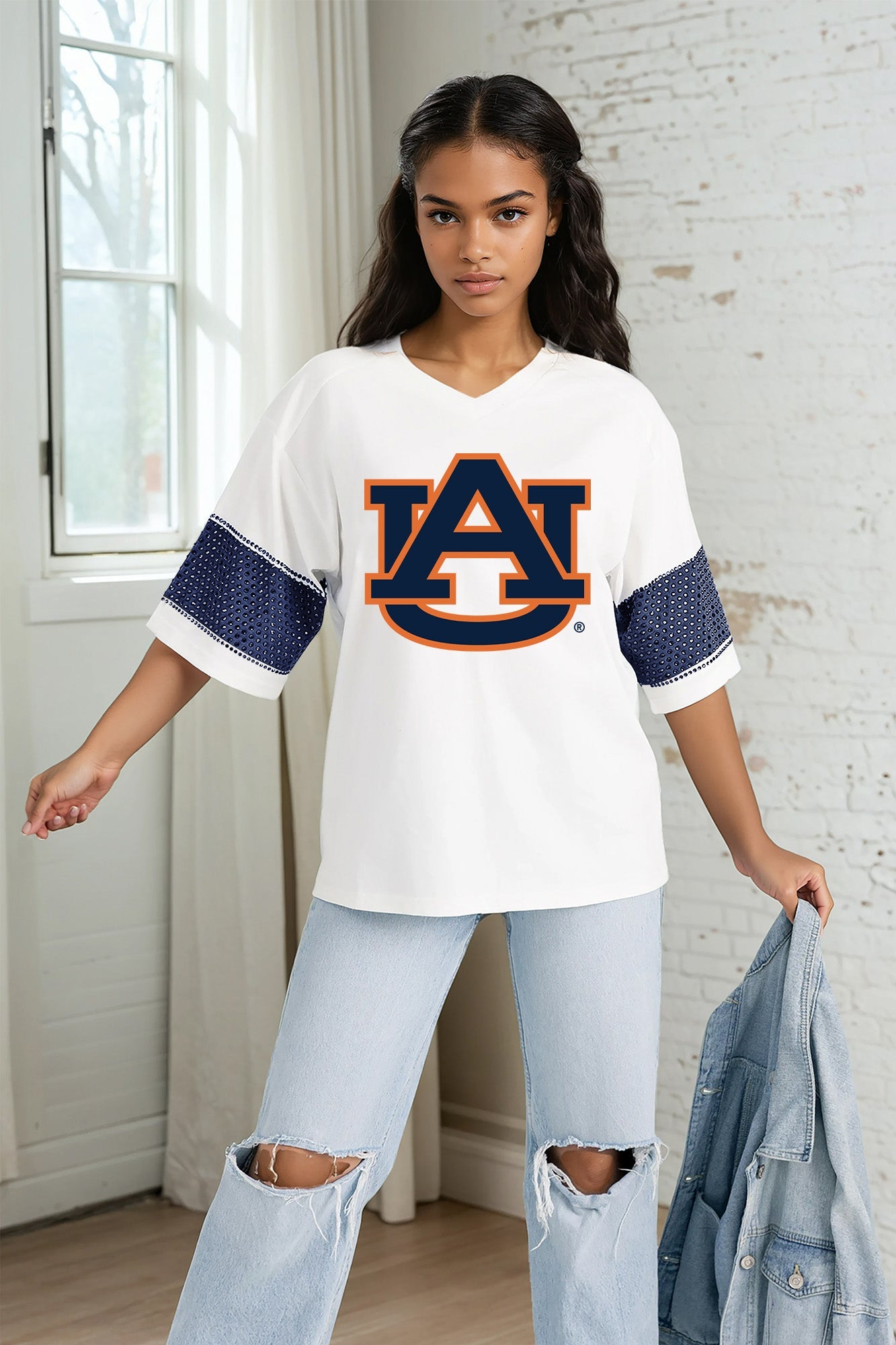 AUBURN TIGERS DOMINANCE RHINESTONE STRIPE VARSITY TEE