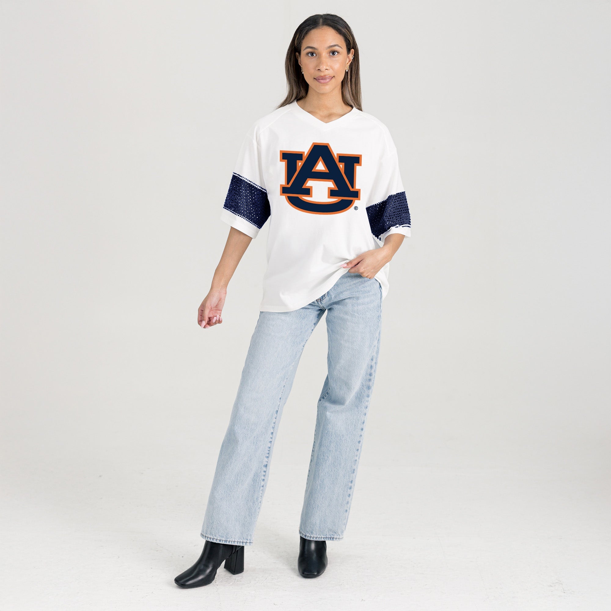 AUBURN TIGERS DOMINANCE RHINESTONE STRIPE VARSITY TEE
