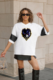 BALTIMORE RAVENS DOMINANCE RHINESTONE STRIPE VARSITY TEE
