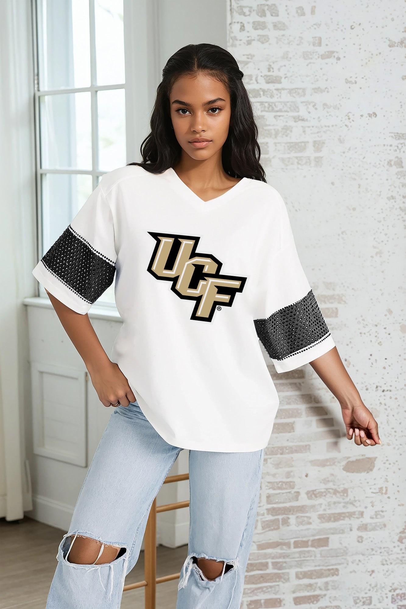 CENTRAL FLORIDA KNIGHTS DOMINANCE RHINESTONE STRIPE VARSITY TEE