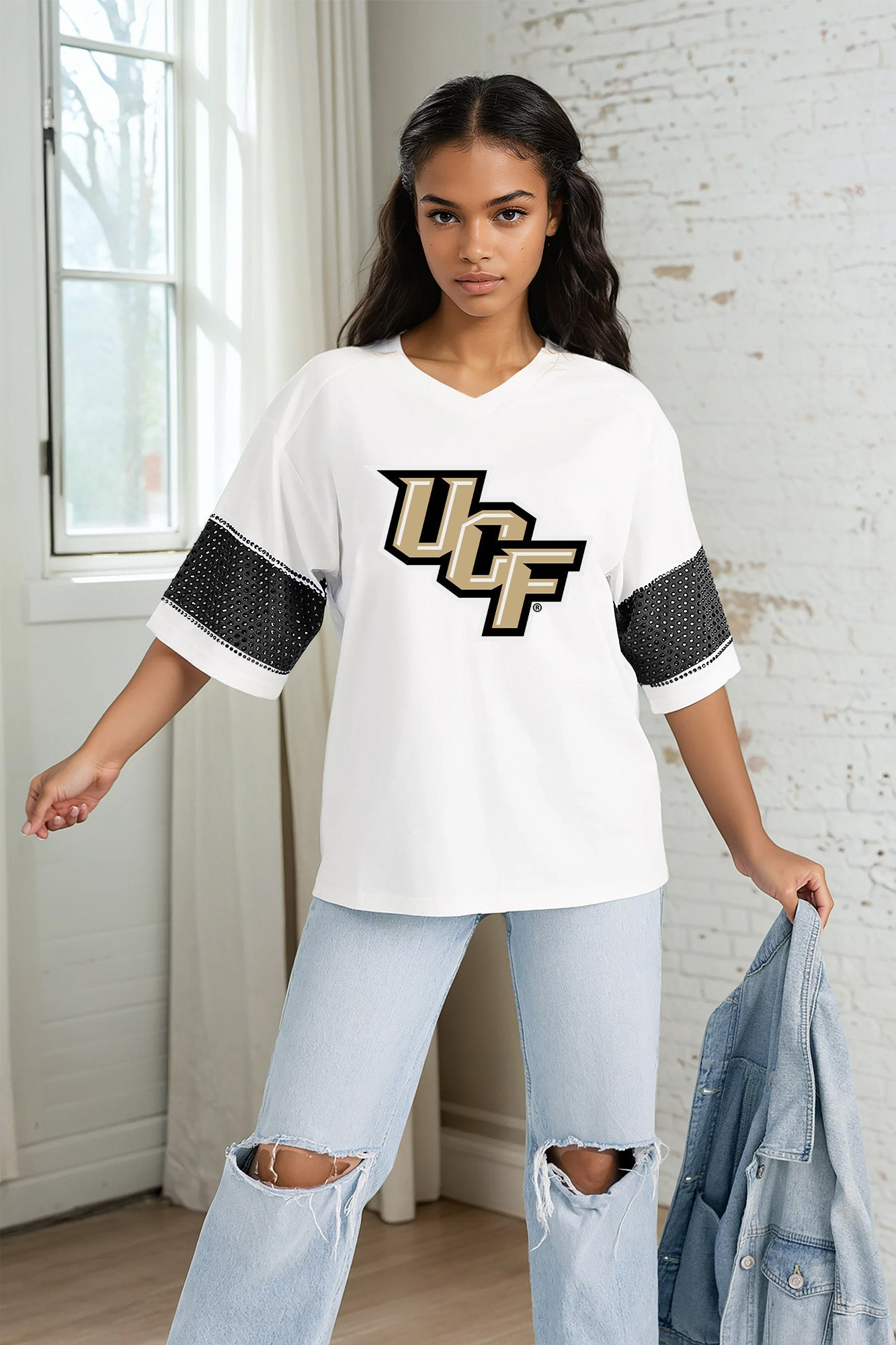 CENTRAL FLORIDA KNIGHTS DOMINANCE RHINESTONE STRIPE VARSITY TEE