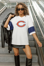CHICAGO BEARS DOMINANCE RHINESTONE STRIPE VARSITY TEE